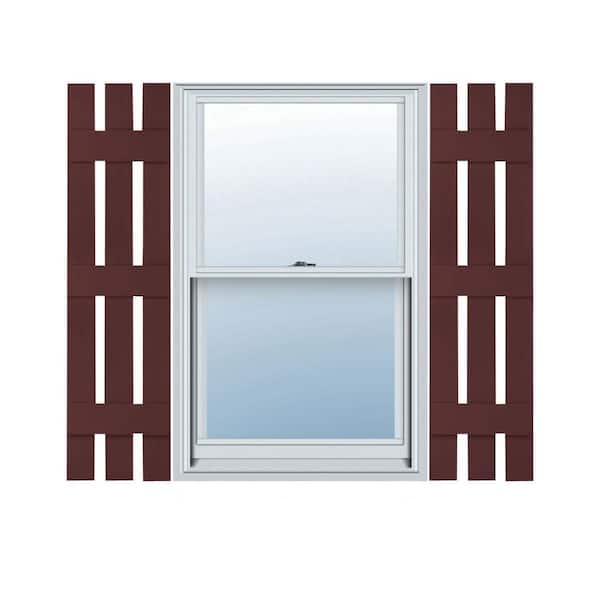 Builders Edge 12 in. W x 67 in. H Vinyl Exterior Spaced Board and Batten Shutters Pair in Bordeaux