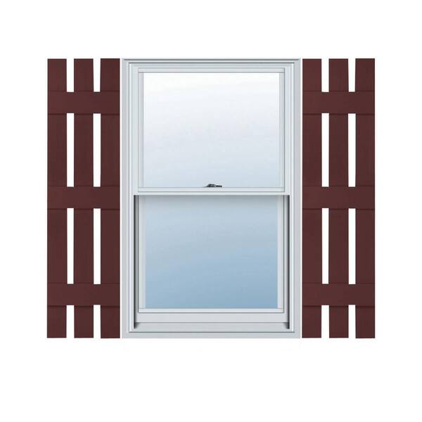 Builders Edge 12 in. W x 71 in. H Vinyl Exterior Spaced Board and Batten Shutters Pair in Bordeaux