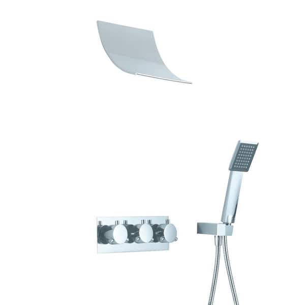 SUMERAIN Waterfall Triple Handle 1-Spray Shower Faucet 2.2 GPM with Waterfall in. Chrome (Valve Included)
