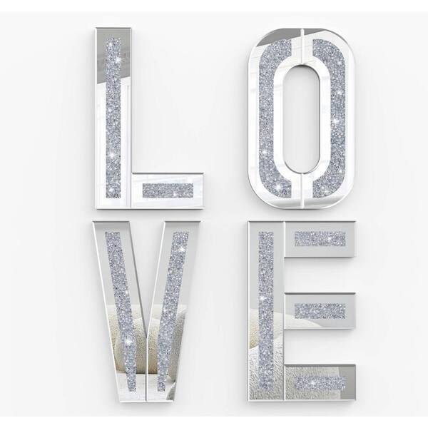 shyfoy Silver 20 in. W x 11.8 in. H Modern Irregular Glass Framed Decorative Mirror 4-Piece Handmade Mirror Letters Wall Decor