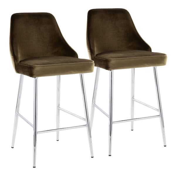 Lumisource Marcel 37 in. Green Velvet and Chrome High Back Counter Height Bar Stool (Set of 2)