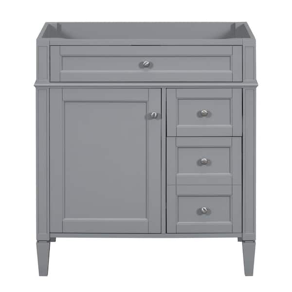 30 in. Modern Solid Wood Frame Bath Vanity Cabinet without Top Sink in Gray with 2 Drawers and a Tip-Out Drawer