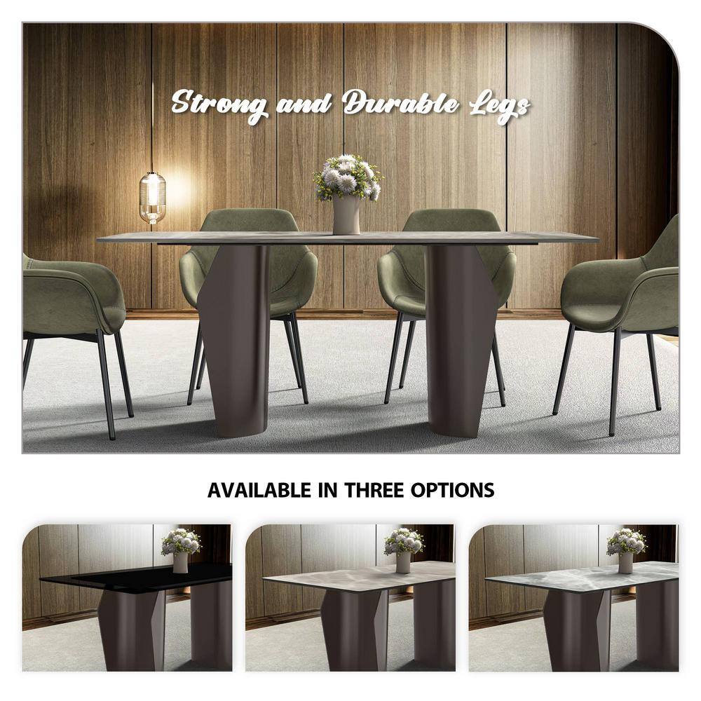 Zelan 62" Deep Grey Sintered Stone Dining Table with Stainless Steel Base