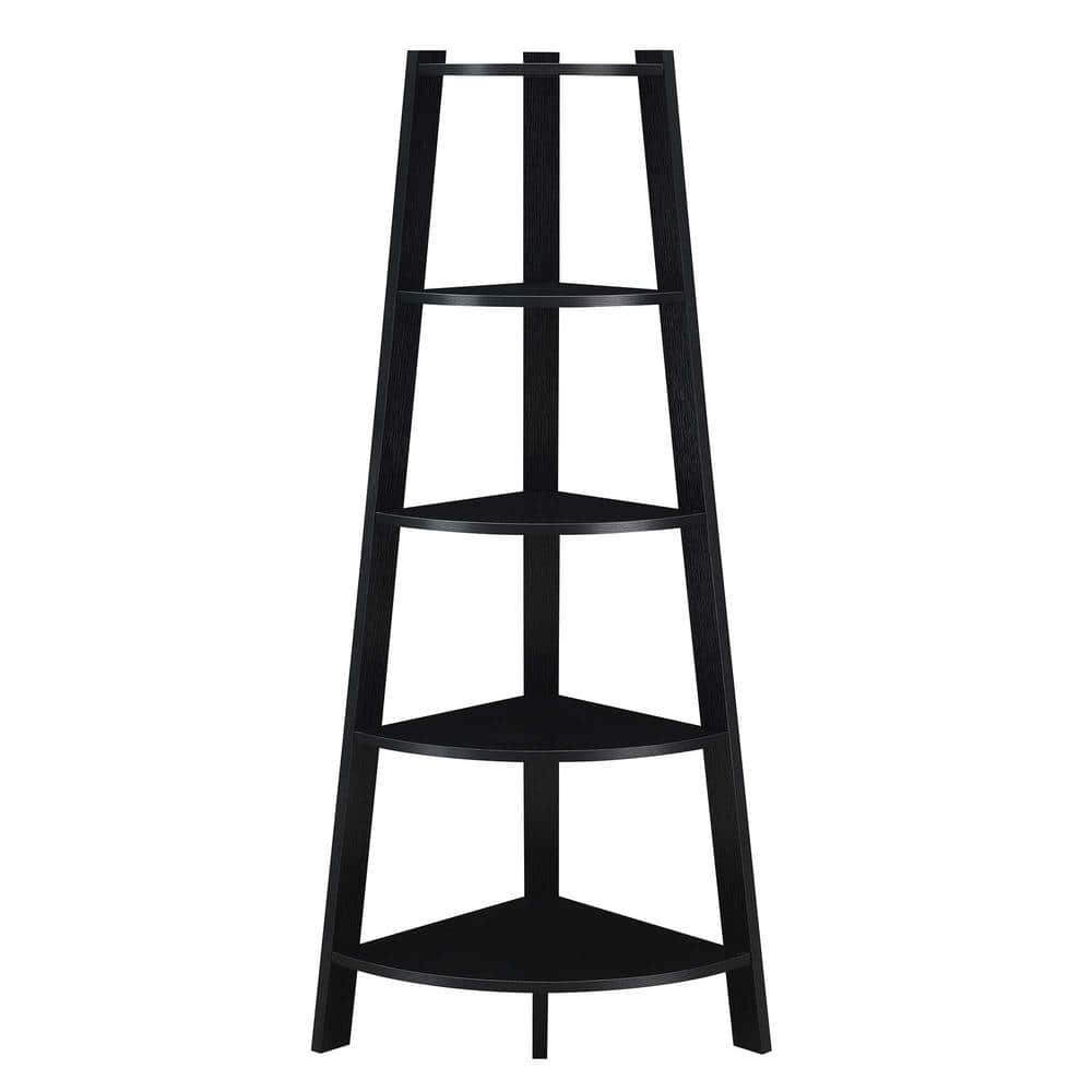 Black Wood 62" Corner Bookcase with Five Tiers