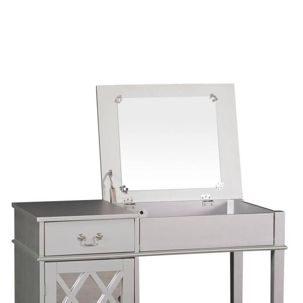 Benjara Wooden Vanity Set with Flip Top Mirror and Storage Compartment Gray 