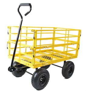 6.4 cu.ft. 550 lbs. Capacity  Removable Mesh Steel Frame Wagon Platform Push Hand Truck Garden Cart with Pneumatic Tires