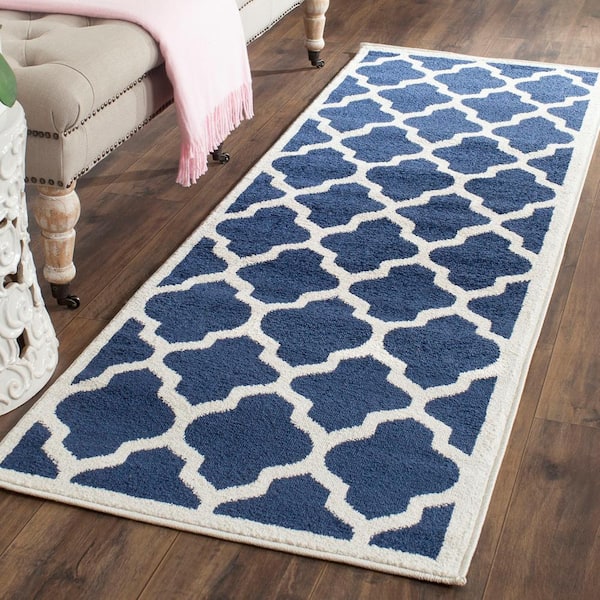 Amherst Navy/Beige 2 ft. x 7 ft. Geometric Trellis Runner Rug