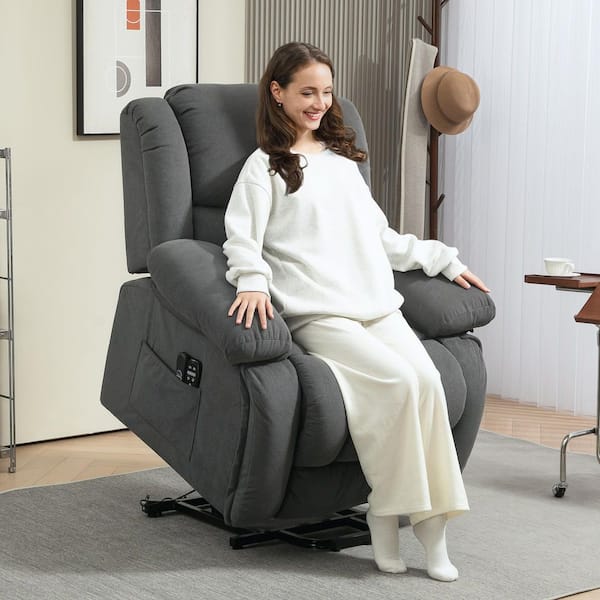 Vibration Massage Lift Recliner Chair for Elderly, Power Lift Chair with Remote Control, Side Pockets, Gray