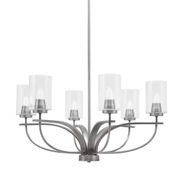 Unbranded Olympia 6 Light, Uplight, Chandelier, Graphite Finish, 4 in. Clear Bubble Glass
