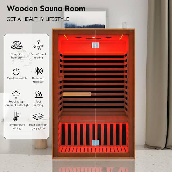 Moray 2-Person Indoor Hemlock Infrared Sauna with 8 Far-Infrared Carbon Crystal Heaters and Chromotherapy