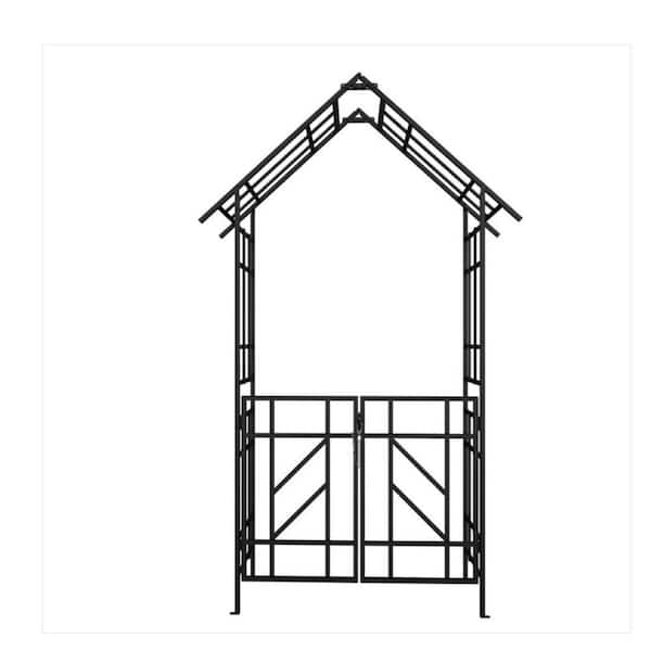 97 in. H Outdoor Metal Arch Garden Trellis with Gate Climbing Plants Support in Black