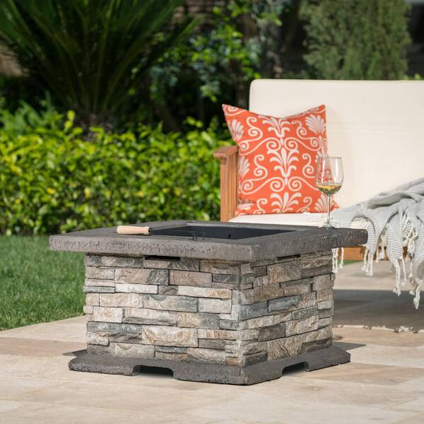 Boosicavelly 29 in. W x 17 in. H Stone Square Wood Burning Outdoor