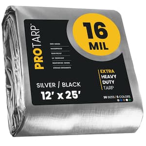 12 ft. x 25 ft. Silver/Black 16 Mil Heavy Duty Polyethylene Tarp, Waterproof, UV Resistant, Rip and Tear Proof