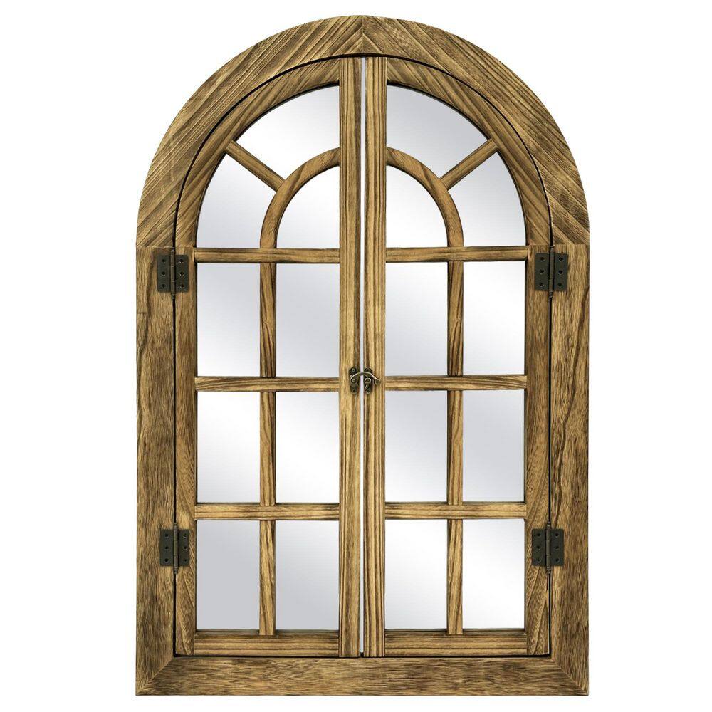 Brown 24 in. W x 36 in. H Solid Wood Arched Framed Windowpane Accent Mirror Wall Mirror price history on PriceWatchPro