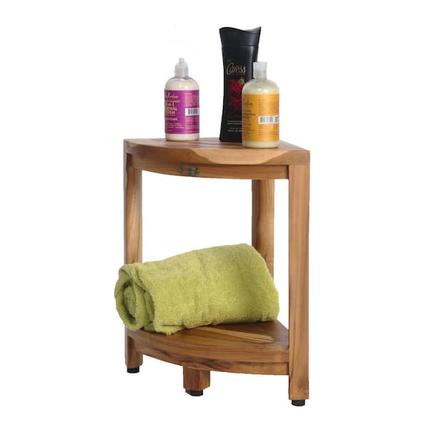 EcoDecors Oasis Teak Corner Shower Bench with Shelf