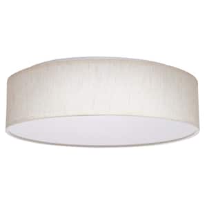 15 in. Beige Contemporary Integrated LED Flush Mount with Fabric Shade and White Acrylic Diffuser
