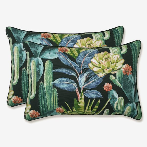 Pillow Perfect Floral Black Rectangular Outdoor Lumbar Throw Pillow 2-Pack