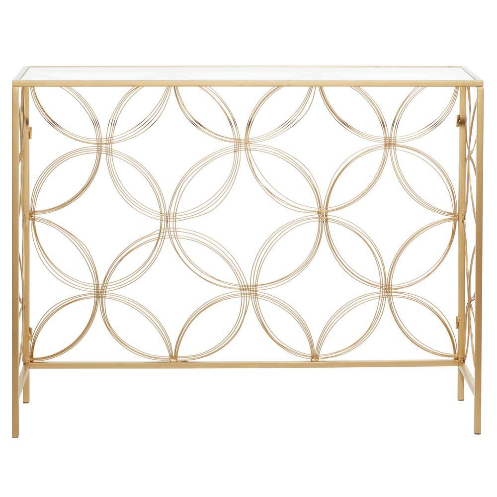 Harper Gold 42" Mirrored Metal Console Table with Quatrefoil Design