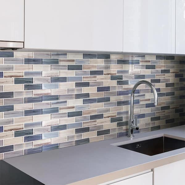 Take Home Tile Sample - New Moon Blue 4.5 in. x 4.5 in. Interlocking Glossy Glass Mosaic