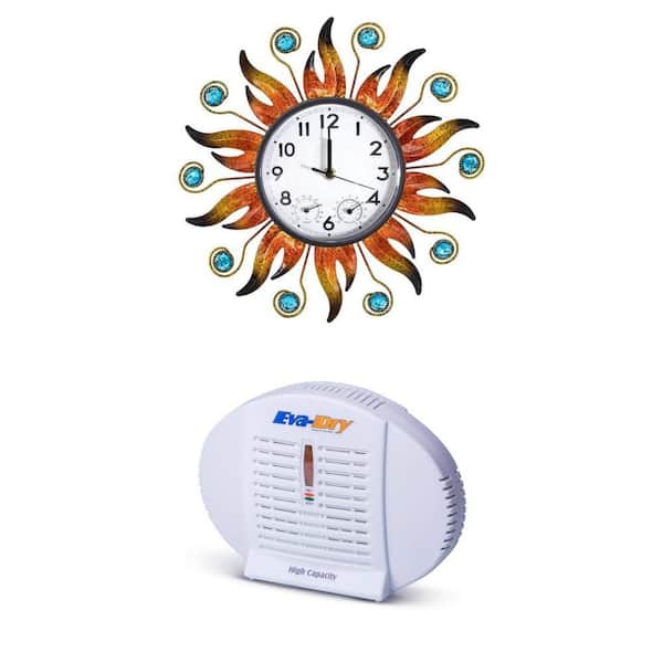 13 in. Sun Outdoor Clock with Thermometer and Hygrometer and 6 - 8 oz. Mini-Dehumidifier Combo