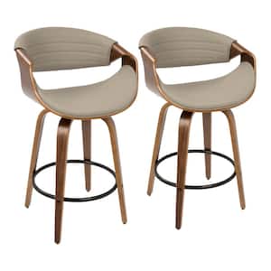 Symphony 36 in. Counter Height Bar Stool in Grey Faux Leather and Walnut Wood (Set of 2)