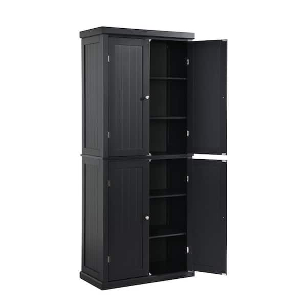 BUTURCAR Black Kitchen Pantry Storage Cabinet, Tall Narrow Storage Cabinet  with 2 Doors and 3 Shelves, Sideboard Storage Cabinet, Freestanding Pantry