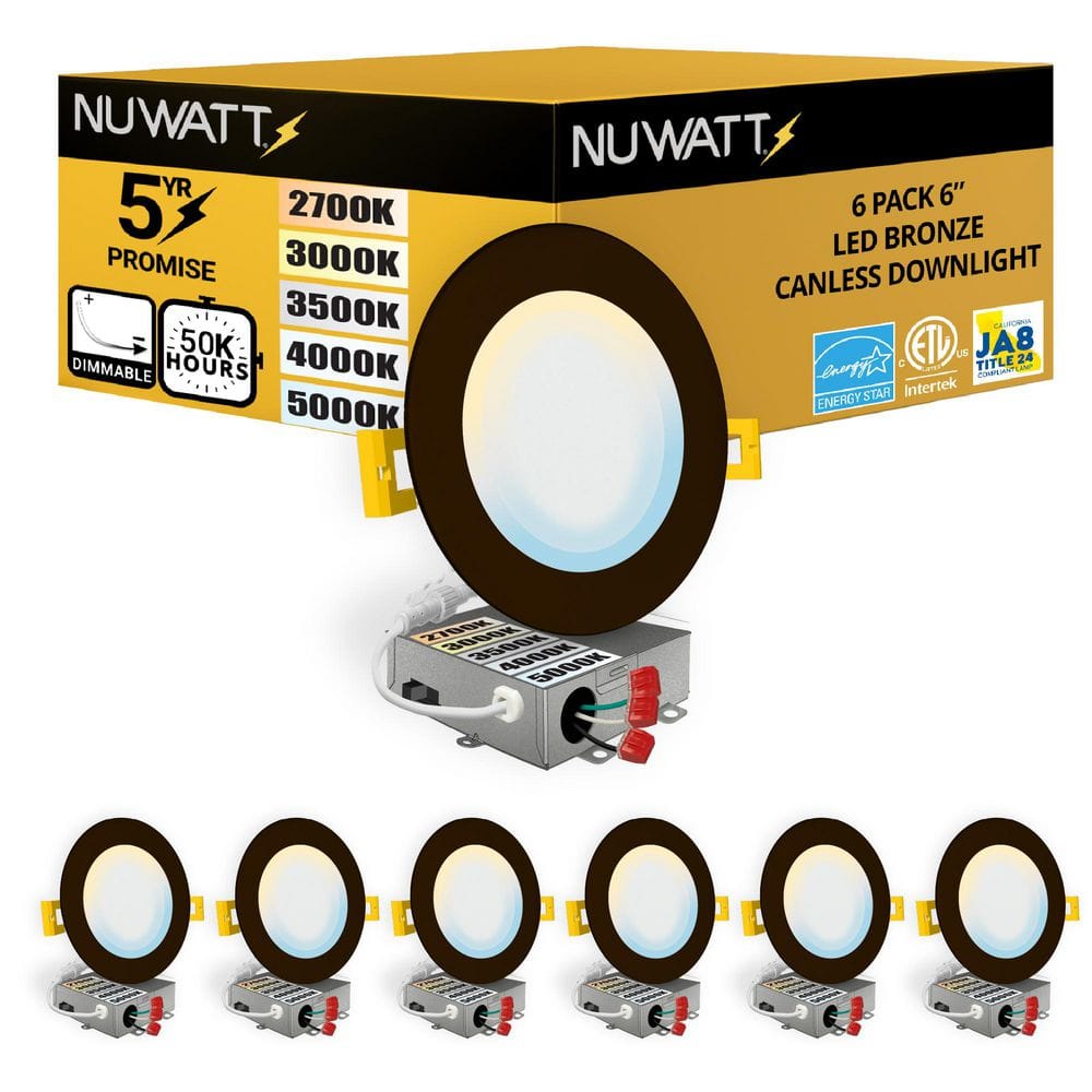 6 in. LED Bronze Round Ultra Slim Canless Integrated LED Recessed Light Kit 5 CCT 2700K-5000K Dimmable IC Rated (6-Pack) price history on PriceWatchPro