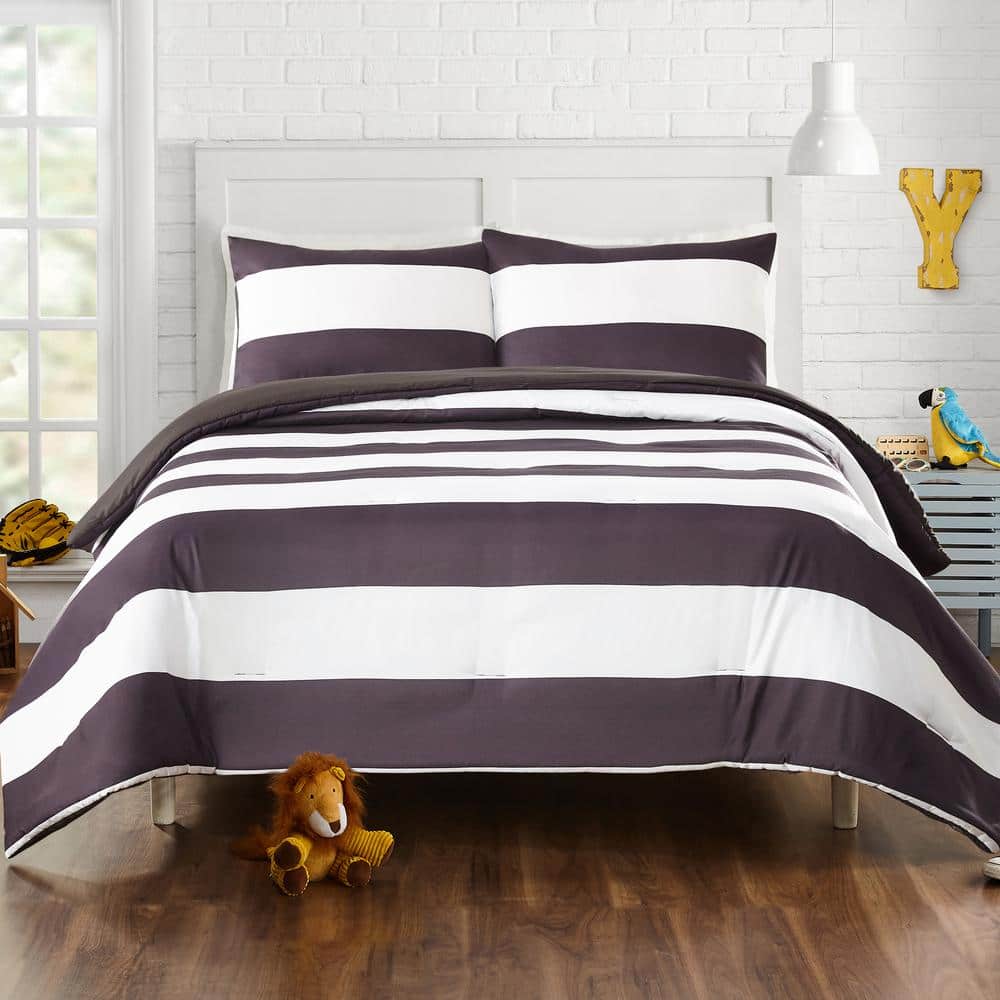 Full Black and White Reversible Microfiber Comforter Set