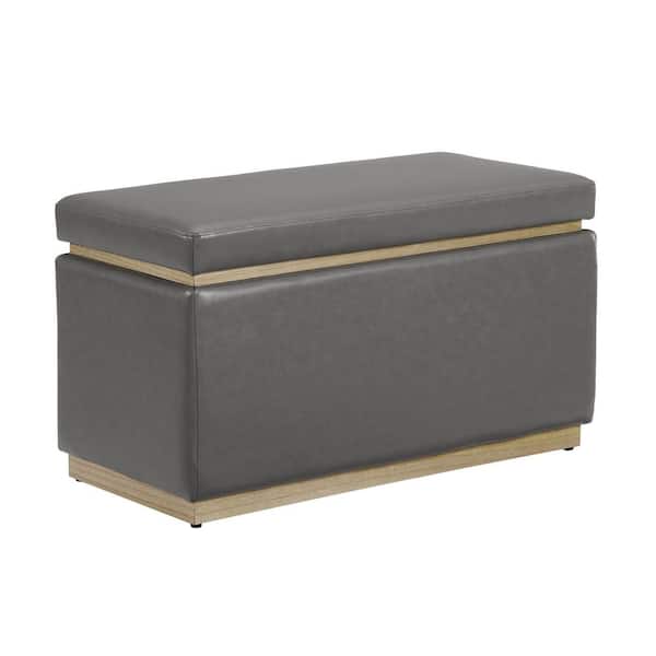 Linon Home Decor Savoy Medium Gray Faux Leather Rectangle Storage Medium (22-44 in.) Ottoman