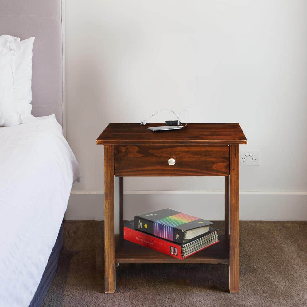 Warm Brown Vanderbilt Nightstand with Built-in USB Port
