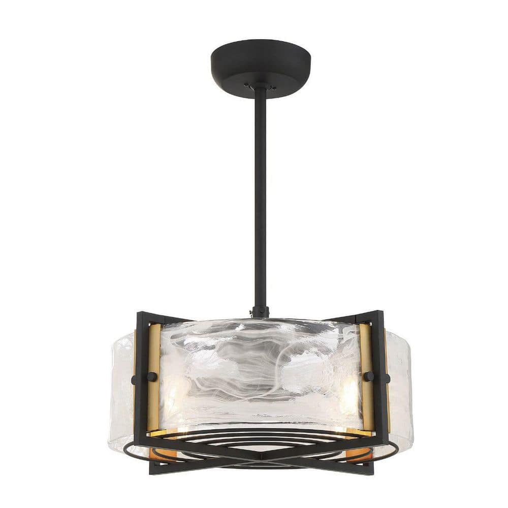 Matte Black and Warm Brass 4-Light Chandelier Fan with Remote