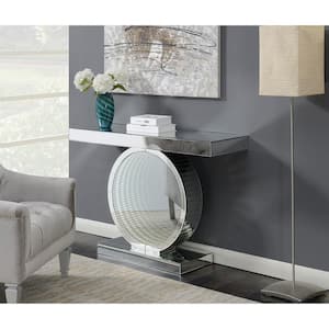 Angelonia 47.25 in. Clear Mirror Rectangle Glass Top Console Table with Circular Base