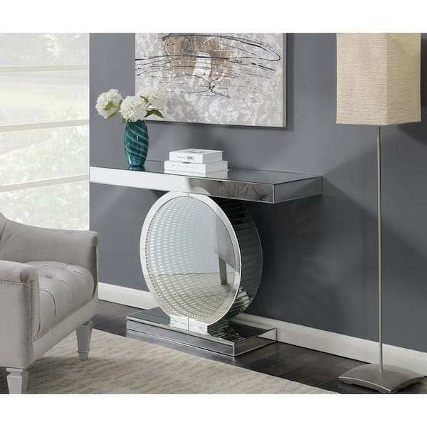 Coaster Angelonia 47.25 in. Clear Mirror Rectangle Glass Top Console Table with Circular Base
