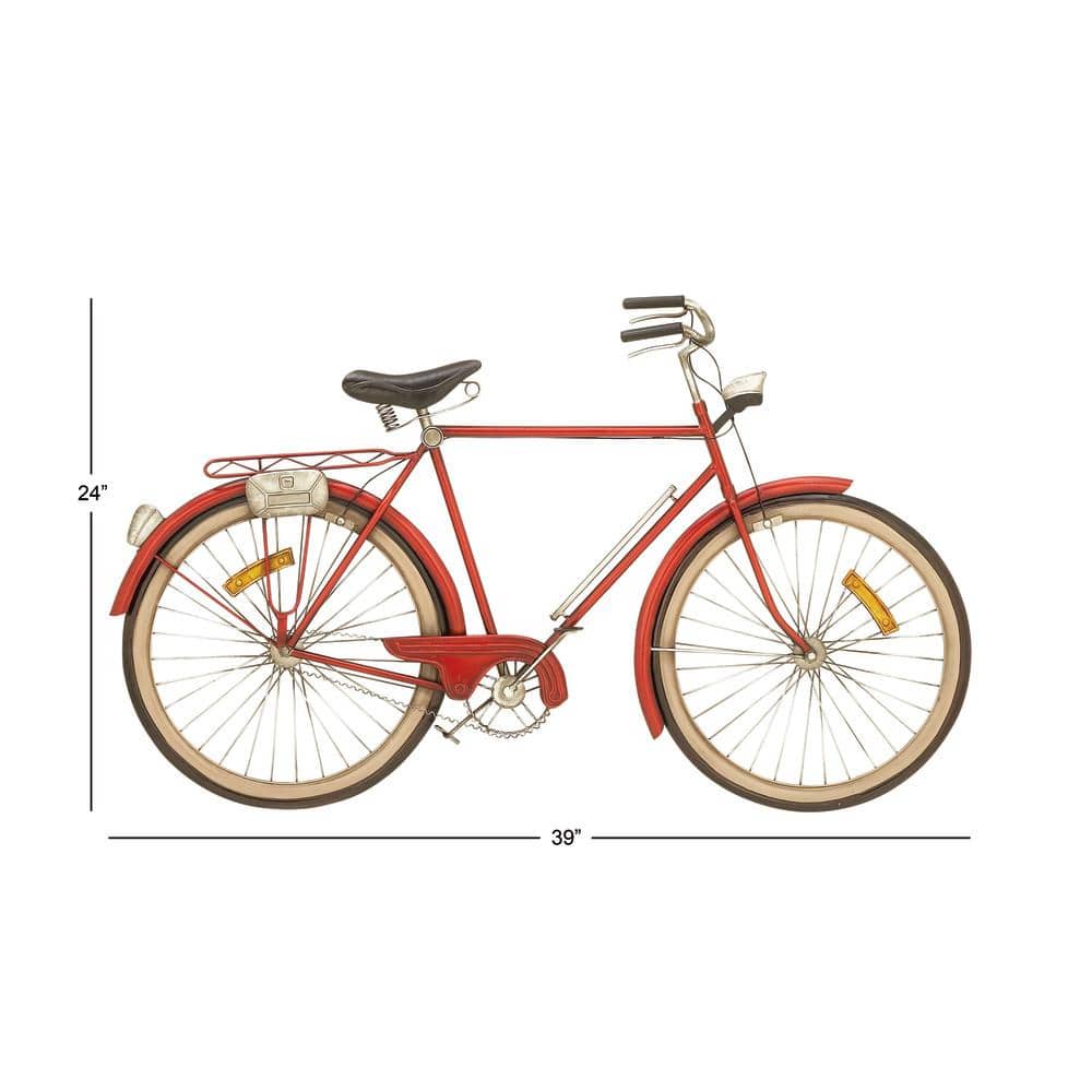 Red and Chrome Metal Bicycle Wall Sculpture with Seat