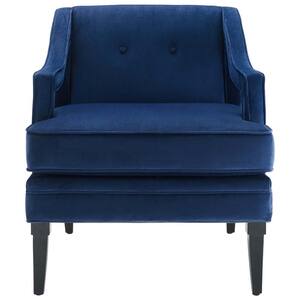 Concur Button Tufted Upholstered Velvet Armchair in Navy