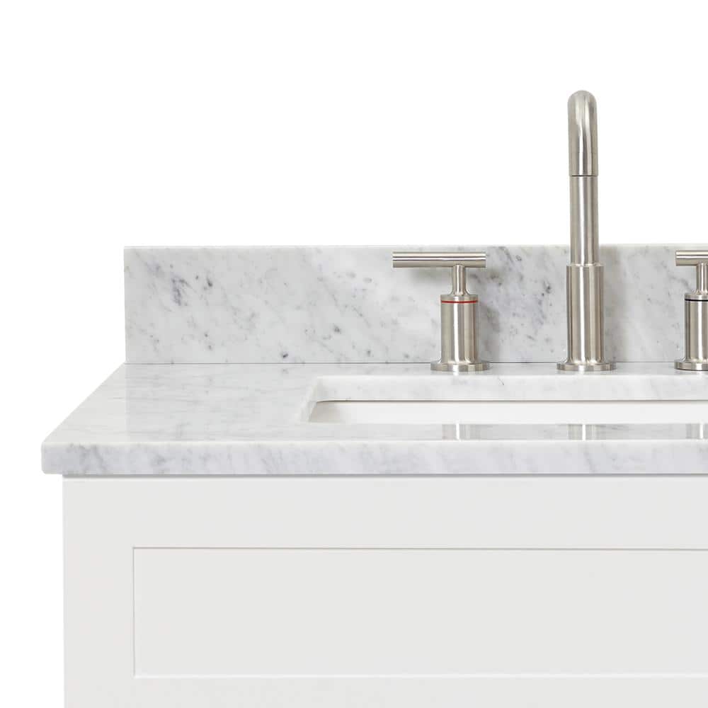 White Carrara Marble Top Freestanding Single Basin Vanity
