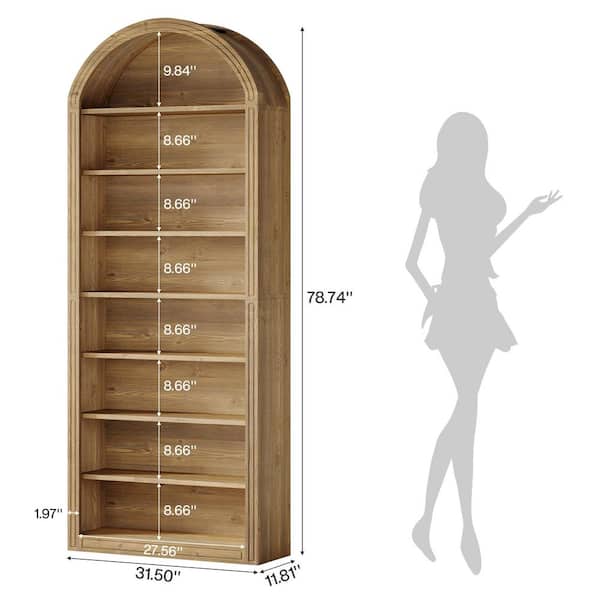 Eulas 78.74 in. Tall Brown Wood 8-Shelf Etagere Bookcase with Semi-Circular Top Design