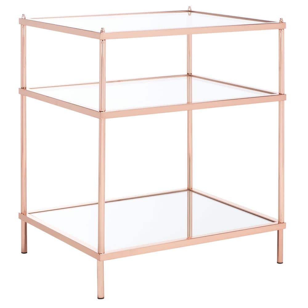 Elegant Rose Gold Mirrored Glass End Table with 3-Tier Design