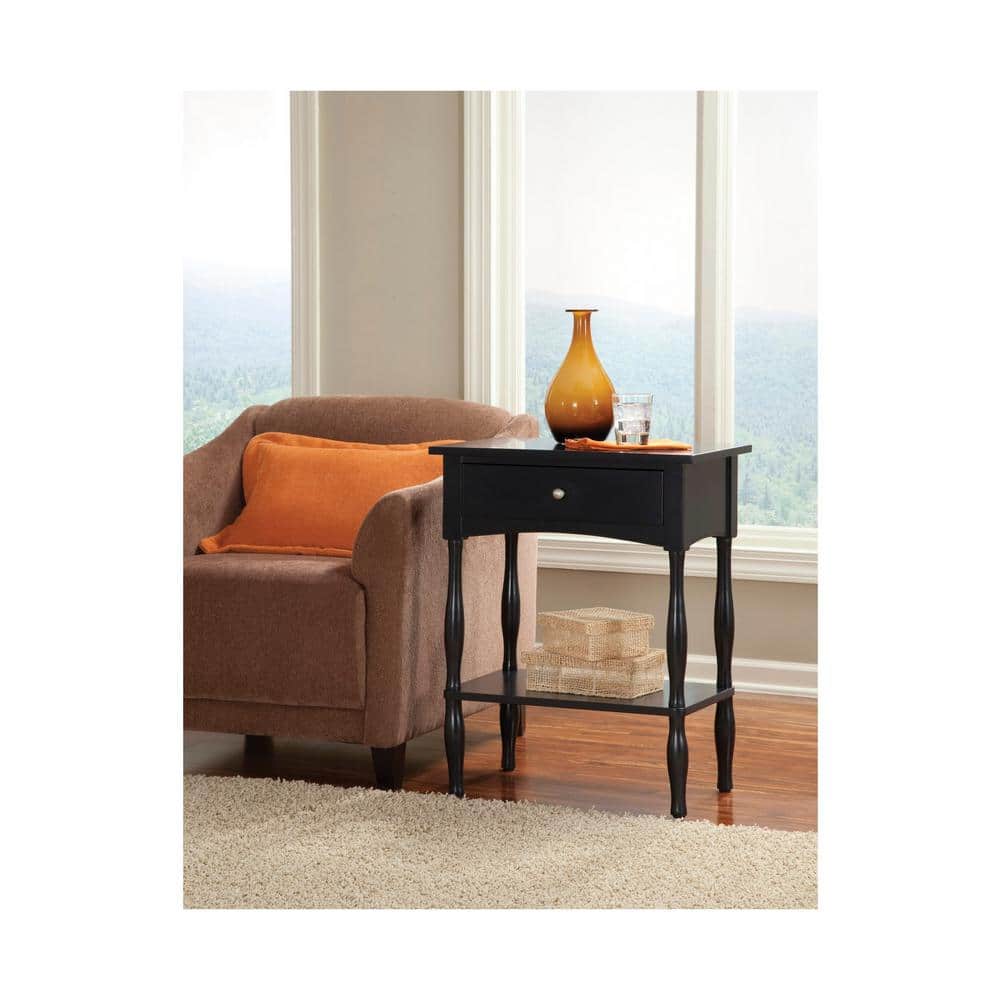 Shaker Cottage 24 in. Rectangle Wood End Table with Shelf and Drawer, Charcoal Gray Accent Table or Nightstand