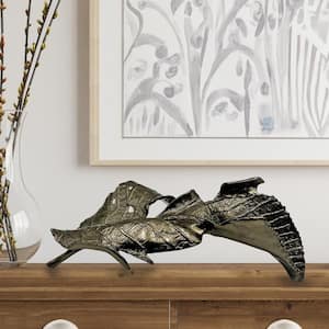 Bronze 4 in. x 12 in. Handmade Aluminum Metal Modern Abstract Metal Leaf Sculpture