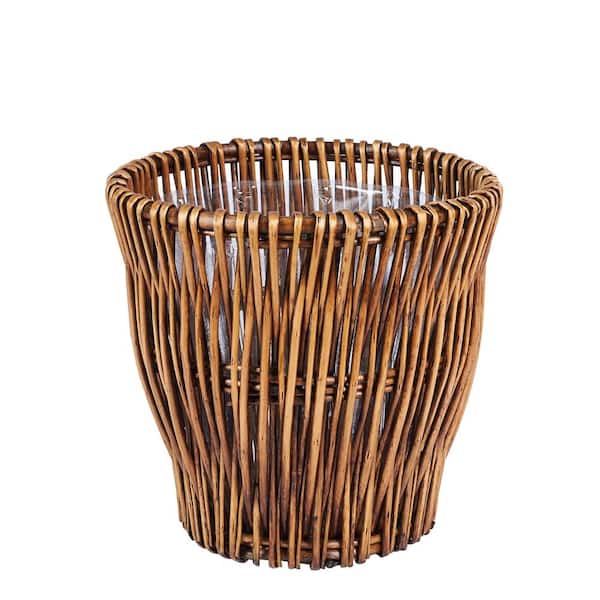 HOUSEHOLD ESSENTIALS 4.46 Gal. Small Willow Waste Basket with Liner in Dark Brown