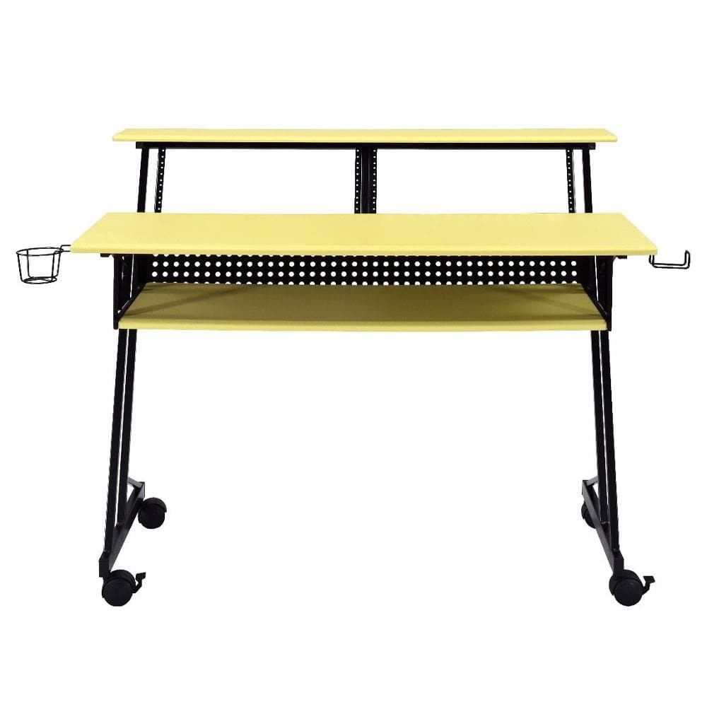 Studio 53'' Yellow Wood Desk with Cup Holder & Keyboard Tray