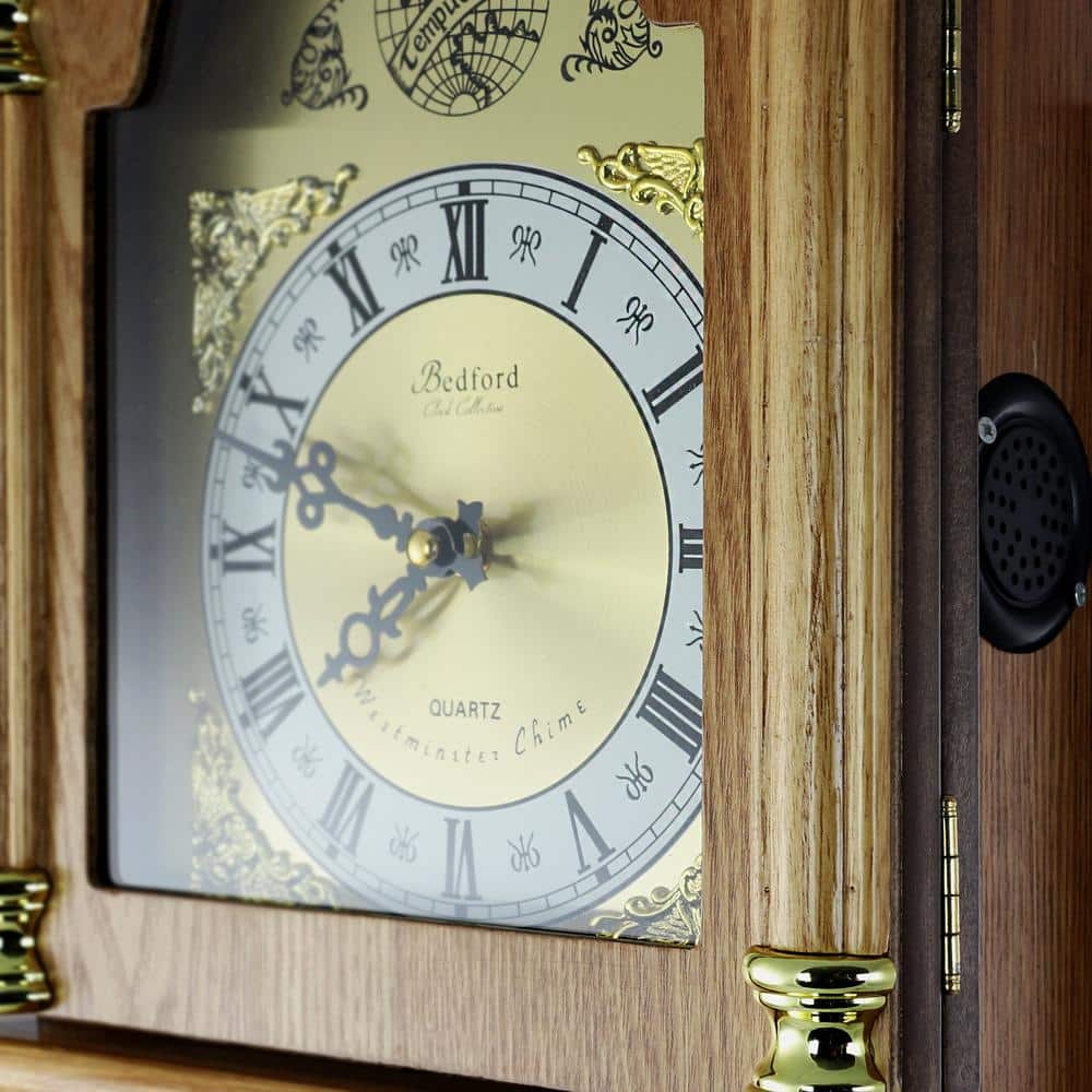 Golden Oak 26" Chiming Wall Clock with Swinging Pendulum