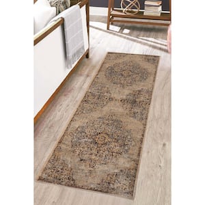 Maeve Ivory/Grey 2 ft. 6 in. x 10 ft. Traditional Distressed Medallion Indoor Runner Rug