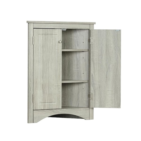 Unbranded Oak Accent Storage Cabinets Triangle Bathroom Storage Cabinet with Adjustable Shelves Freestanding Floor Cabinet