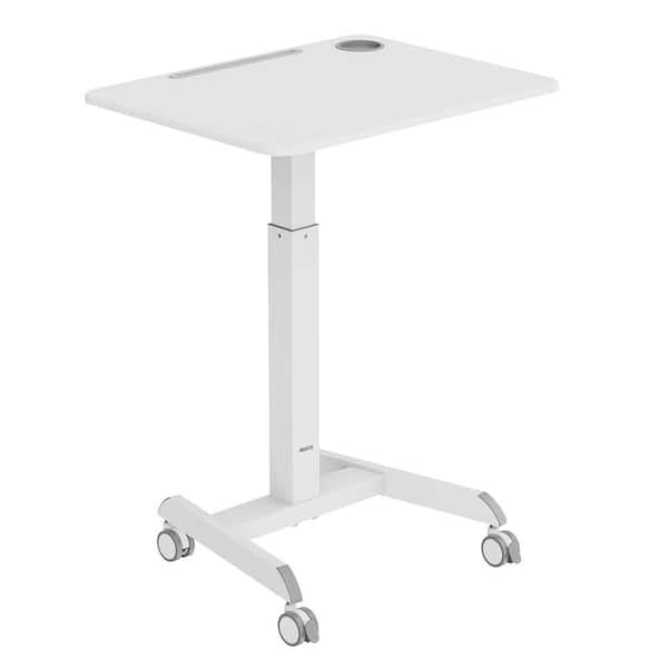 28.5 in. Rectangular White Steel Sit-Stand Mobile Laptop Desk Cart with Adjustable Height and Manual Controls