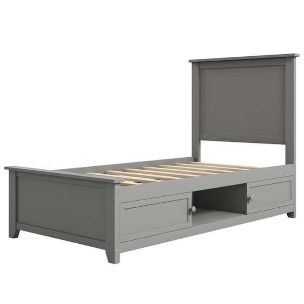 80 In Gray Twin Bed Frame With Storage, Solid Wood Twin Bed Frame With Storage