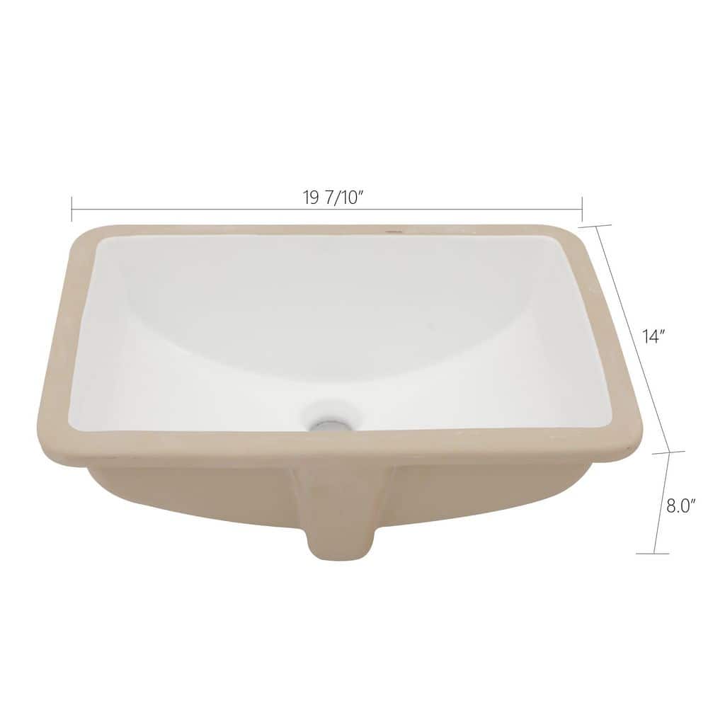 19.5" White Rectangular Ceramic Undermount Bathroom Sink