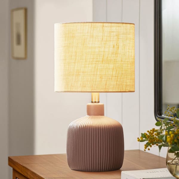 KAWOTI 17.75 in. Painted Terracotta Contemporary Ceramic Table Lamp for Living Room with Natural Linen Shade