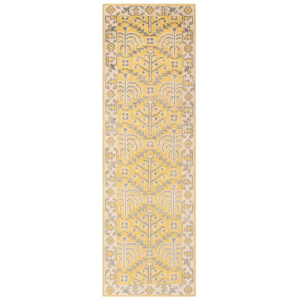 Stone Wash 3 ft. x 8 ft. Yellow Transitional Oushak Motif Runner Rug